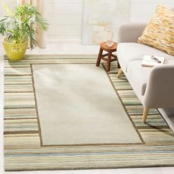 Best Pirce 🌟 Martha Stewart By SAFAVIEH Striped Border Wool Rug Grey 🎉