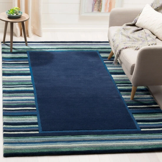 Best Pirce ๐ Martha Stewart By SAFAVIEH Striped Border Wool Rug Grey ๐ 3 Best Pirce ๐ Martha Stewart By SAFAVIEH Striped Border Wool Rug Grey ๐ - Image 3
