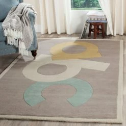 New 🔔 Martha Stewart By SAFAVIEH ABC Letters Wool Rug Zinc 💯