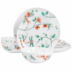 Deals 🌟 Martha Stewart 12 Piece Dragonfly Melamine Dinnerware Set - 12 Piece ✨