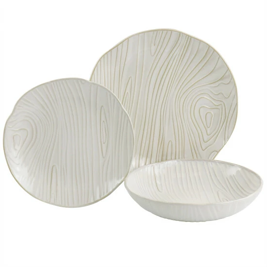 Budget 🎉 Martha Stewart Wood Grain 12pc Stoneware Dinnerware Set In Off-White 👍 2 Budget 🎉 Martha Stewart Wood Grain 12pc Stoneware Dinnerware Set In Off-White 👍 - Image 2