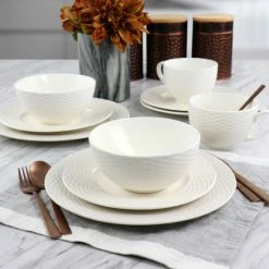 Promo 🔥 Martha Stewart Fine Ceramic 16 Piece Textured Dinnerware Set In White - 16 Pieces 👏 -Martha Stewart Sales unnamed file 1296