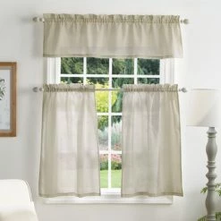 Wholesale 👏 Martha Stewart Bedford Woven Plaid 3-pc Curtain Tier And Valance Set Linen 🥰