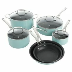 Deals ✨ Martha Stewart 10 Piece Aluminum Enamel Cookware Set In Mint 🔥