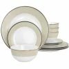 Brand new 🎉 Martha Stewart Gold Rimmed 12pc Fine Ceramic Dinnerware Set In Beige 👏