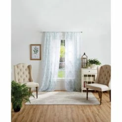 Wholesale 🤩 Martha Stewart Bellefield Floral Sheer Rod Pocket Curtain Panel Pair Aqua ❤️