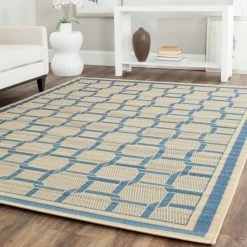 Outlet 🧨 Martha Stewart By SAFAVIEH Resort Weave Indoor/ Outdoor Waterproof Rug Cream/blue 🥰