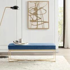 New ❤️ Martha Stewart Secor Upholstered Accent Bench With Metal Base Blue 😍 -Martha Stewart Sales unnamed file 184
