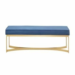 New ❤️ Martha Stewart Secor Upholstered Accent Bench With Metal Base Blue 😍 -Martha Stewart Sales unnamed file 185