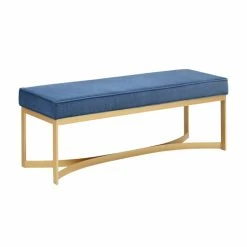 New ❤️ Martha Stewart Secor Upholstered Accent Bench With Metal Base Blue 😍 -Martha Stewart Sales unnamed file 186