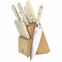Hot Sale 🎁 Martha Stewart Essential Ruxton 14 Piece Stainless Steel Knife And Block Set In Cream 🤩