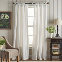 Outlet 🎉 Martha Stewart Plaid Tie-Top Curtain Panel Pair Natural ✨