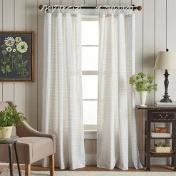 Outlet 🎉 Martha Stewart Plaid Tie-Top Curtain Panel Pair Natural ✨ -Martha Stewart Sales unnamed file 2161