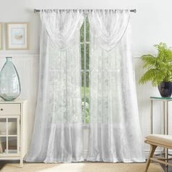 Hot Sale ✨ Martha Stewart Aster Acanthus Semi-Sheer Window Curtains - Panel Pair Or Valance White 🥰 -Martha Stewart Sales unnamed file 2175