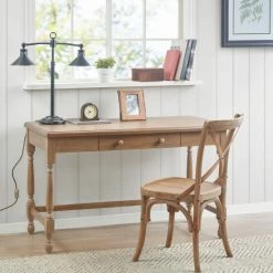Best deal ❤️ Martha Stewart Tabitha Natural Solid Wood Desk With 1 Drawer And Turned Legs 🛒