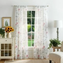 Discount 😀 Martha Stewart Martha's Garden Floral Semi-Sheer Curtain Panel Pair Multi 👍 -Martha Stewart Sales unnamed file 241