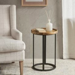 Best deal 😍 Martha Stewart Reclaimed Oak/Iron Round Accent Table 🔥