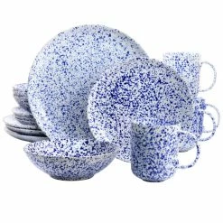 Promo 🎉 Martha Stewart 16 Piece Stoneware Dinnerware Set In Speckled Blue 🔥