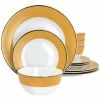 Best deal ❤️ Martha Stewart Gold Rimmed 12 Piece Fine Ceramic Dinnerware Set In Yellow - 12 Piece 💯
