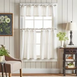Deals ✔️ Martha Stewart Plaid Tie Top Curtain Tier And Valance Set White/black ⌛