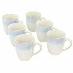Discount 🎁 Martha Stewart Blue Rim 6 Piece 13 Ounce Stoneware Cup Set In Blue - White/Blue 🌟