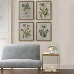 Outlet 🤩 Martha Stewart Herbal Botany Green Framed Linen Canvas 4 Piece Set ✔️