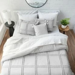 Best Pirce 🥰 Martha Stewart Skylar Chenille 3 Piece Duvet Cover Set Gray ❤️