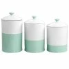 Budget ⭐ Martha Stewart Stoneware Canister And Lid 3 Pc Set In Mint And White - 3 Pc 🌟