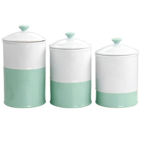 Budget โญ Martha Stewart Stoneware Canister And Lid 3 Pc Set In Mint And White - 3 Pc ๐ 1 Budget โญ Martha Stewart Stoneware Canister And Lid 3 Pc Set In Mint And White - 3 Pc ๐