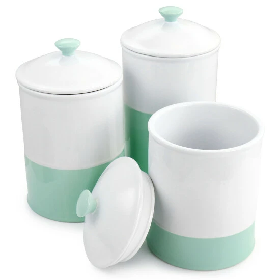 Budget โญ Martha Stewart Stoneware Canister And Lid 3 Pc Set In Mint And White - 3 Pc ๐ 2 Budget โญ Martha Stewart Stoneware Canister And Lid 3 Pc Set In Mint And White - 3 Pc ๐ - Image 2