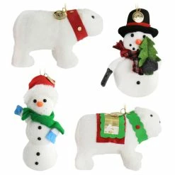 New 👍 Martha Stewart Holiday Polar Bear And Snowman 4Pc Ornament Set White 🧨