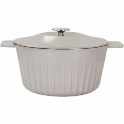 Top 10 ✔️ Martha Stewart Enameled Cast Iron 5 Quart Embossed Stripe Dutch Oven With Lid In Warm Grey 😉