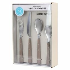 Brand new 🔥 Martha Stewart Garden Cottage 16pc Stainless Steel Flatware Set- Taupe 🌟