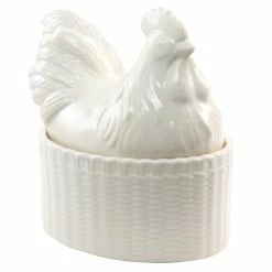 Wholesale 🛒 Martha Stewart 6in Stoneware Sculpted Rooster Covered Oval Baker-Cream ✔️