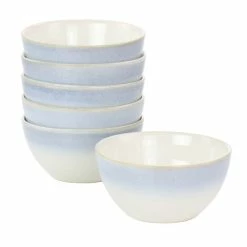 Promo 🥰 Martha Stewart Blue Rim 6" 6 Piece Stoneware Cereal Bowl Set 🎉