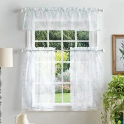 Cheap 😍 Martha Stewart Bellefield Floral Sheer Curtain Tier And Valance Set Aqua 🥰