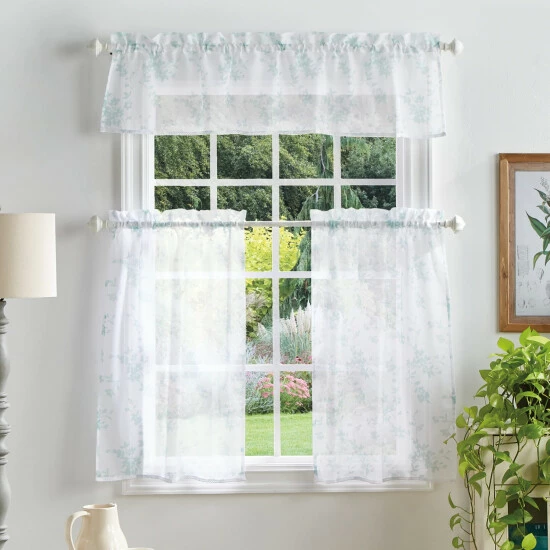 Cheap 😍 Martha Stewart Bellefield Floral Sheer Curtain Tier And Valance Set Aqua 🥰 1 Cheap 😍 Martha Stewart Bellefield Floral Sheer Curtain Tier And Valance Set Aqua 🥰