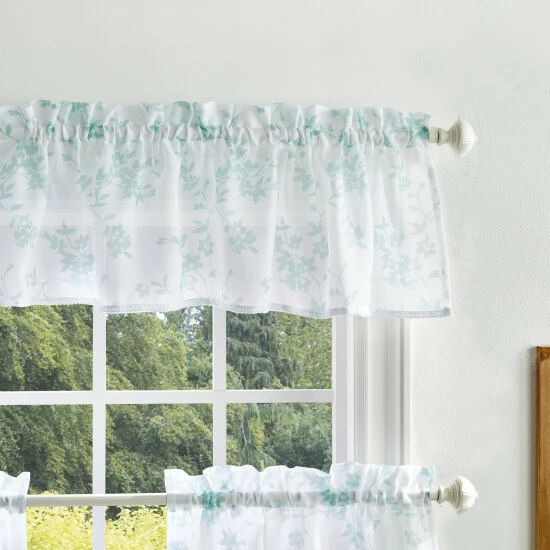 Cheap 😍 Martha Stewart Bellefield Floral Sheer Curtain Tier And Valance Set Aqua 🥰 2 Cheap 😍 Martha Stewart Bellefield Floral Sheer Curtain Tier And Valance Set Aqua 🥰 - Image 2