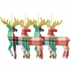 Promo 🎁 Martha Stewart Holiday Reindeer Ornament 4 Piece Set In Red And Green 🔔