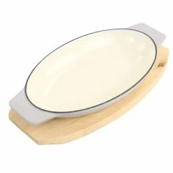 Best deal 😍 Martha Stewart Enameled Cast Iron 2pc Au Gratin Birch Wood Trivet Set 🔔