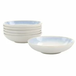 Discount 💯 Martha Stewart Blue Rim 8.25 Inch 6 Piece Stoneware Dinner Bowl Set 👏