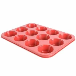 Budget 👍 Martha Stewart 12-Cup Nonstick Carbon Steel Muffin Pan In Red 🎁
