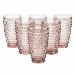 Cheap 💯 Martha Stewart 6 Piece Hobnail Handmade Glass Tumbler Set In Pink ⌛