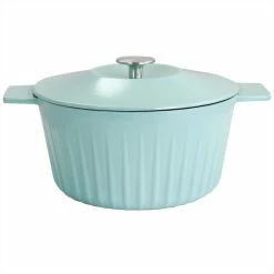 Coupon ✨ Martha Stewart Enameled Cast Iron 5 Quart Round Dutch Oven With Lid In Light Cyan 🔥