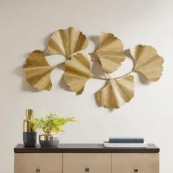 Brand new 🔔 Martha Stewart Faye Gold Foil Ginkgo Leaf Wall Art 😍