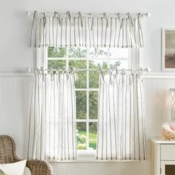 Flash Sale 🎉 Martha Stewart Laguna Stripe 3-piece Curtain Tier And Valance Set Navy ⌛