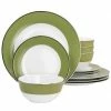 Best Pirce 🔔 Martha Stewart Gold Rimmed 12pc Fine Ceramic Dinnerware Set In Green 🔔