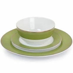 Best Pirce 🔔 Martha Stewart Gold Rimmed 12pc Fine Ceramic Dinnerware Set In Green 🔔 -Martha Stewart Sales unnamed file 651