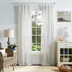 Best Pirce 😀 Martha Stewart Laguna Stripe Semi-Sheer Tie Tab Curtain Panel Pair ❤️