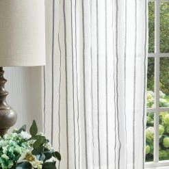 Best Pirce 😀 Martha Stewart Laguna Stripe Semi-Sheer Tie Tab Curtain Panel Pair ❤️ -Martha Stewart Sales unnamed file 657